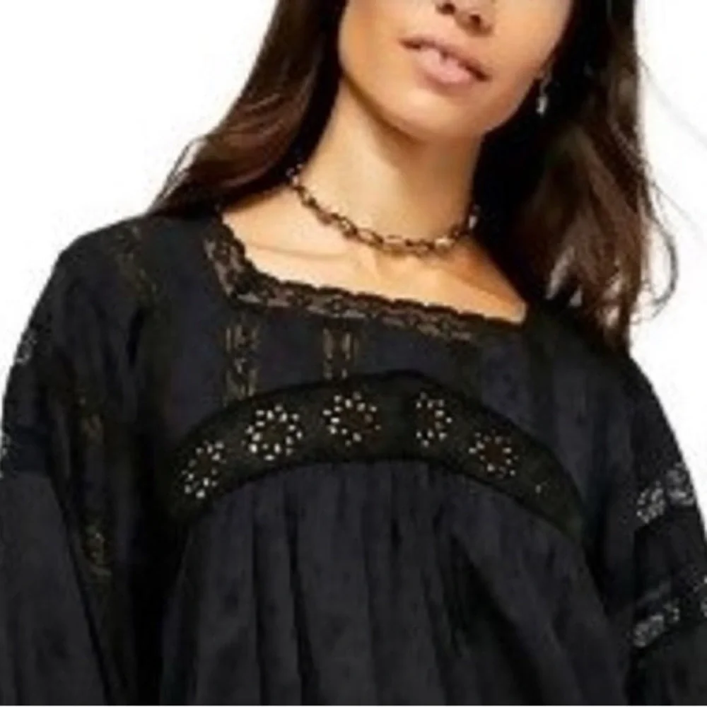 Free People Azelea Lace Tunic Embroidered Top Washed Black Size XS NWT - Picture 5 of 5